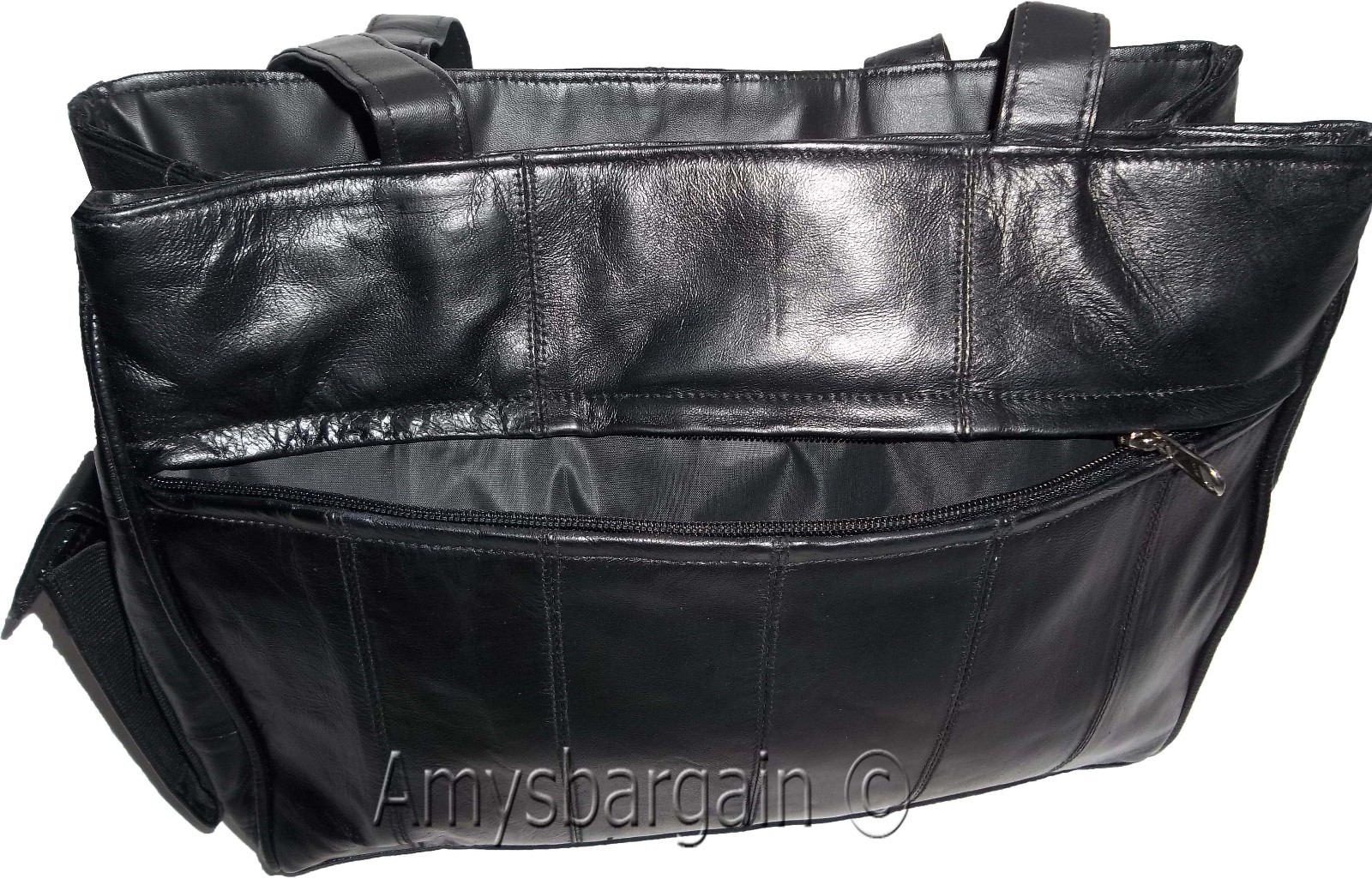 Women's leather tote bag purse new carry on bag black leather shopping tote bag - Image 13