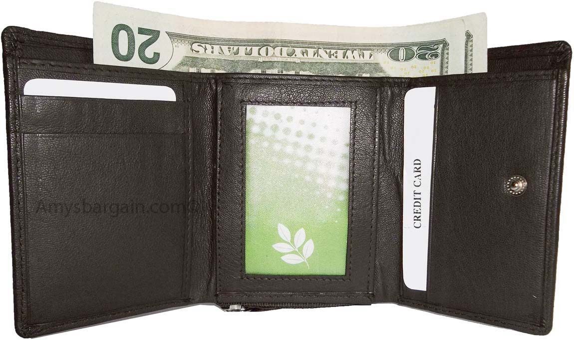 Women's wallet leather brown small billfold 6 card 2 IDs windows change purse #1 - Image 13