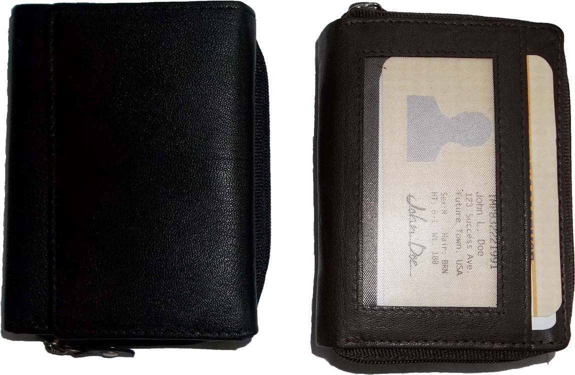 Women's wallet leather brown small billfold 6 card 2 IDs windows change purse #1 - Image 3