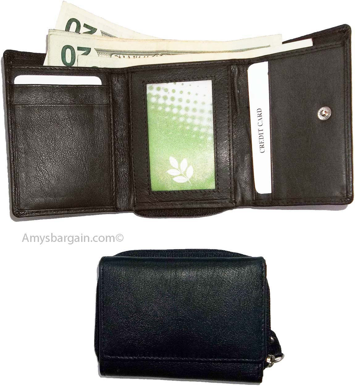 Women's wallet leather brown small billfold 6 card 2 IDs windows change purse #1 - Image 7