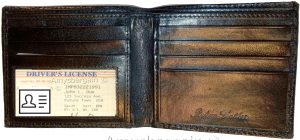 Woven Printed Leather man's bi fold wallet 2 bill pockets 8 card 1 ID - Image 7