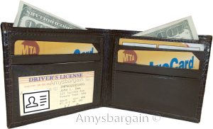 Woven Printed Leather man's bi fold wallet 2 bill pockets 8 card 1 ID - Image 9