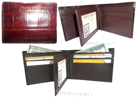 crocodile skin printed leather man's bi fold wallet 2 bill pockets 6 card ID