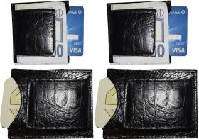 crocodile skin printed leather money clip black bifold billfold new lot of 4