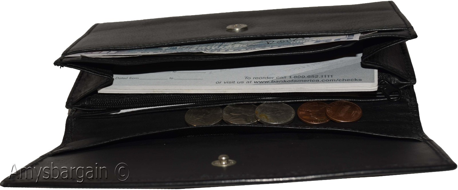 leather checkbook wallet compact wallet cards change bills black wallets bn. - Image 13
