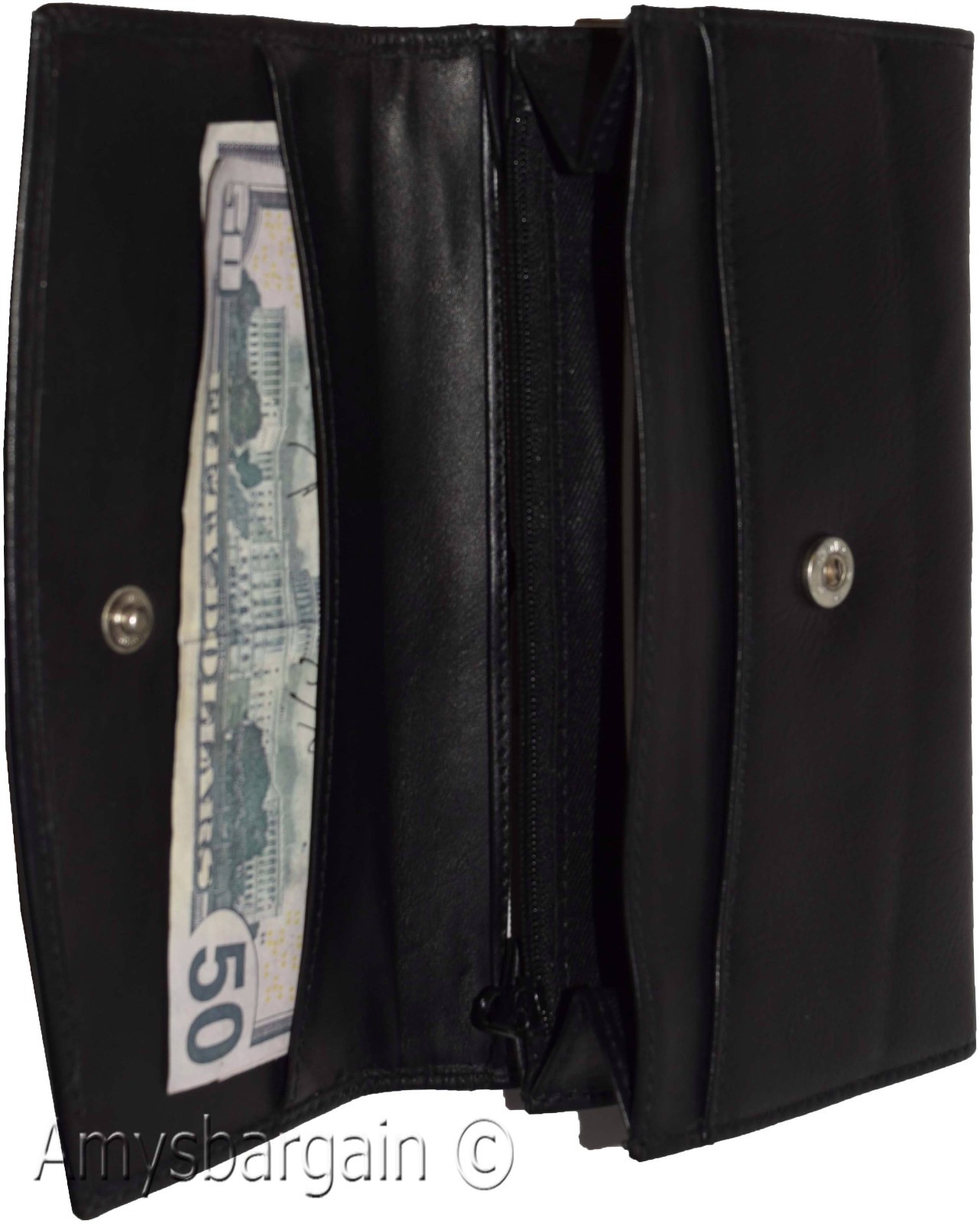 leather checkbook wallet compact wallet cards change bills black wallets bn. - Image 4