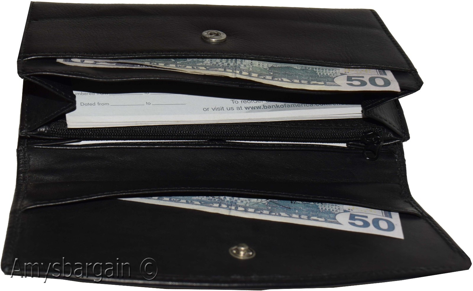 leather checkbook wallet compact wallet cards change bills black wallets bn. - Image 6