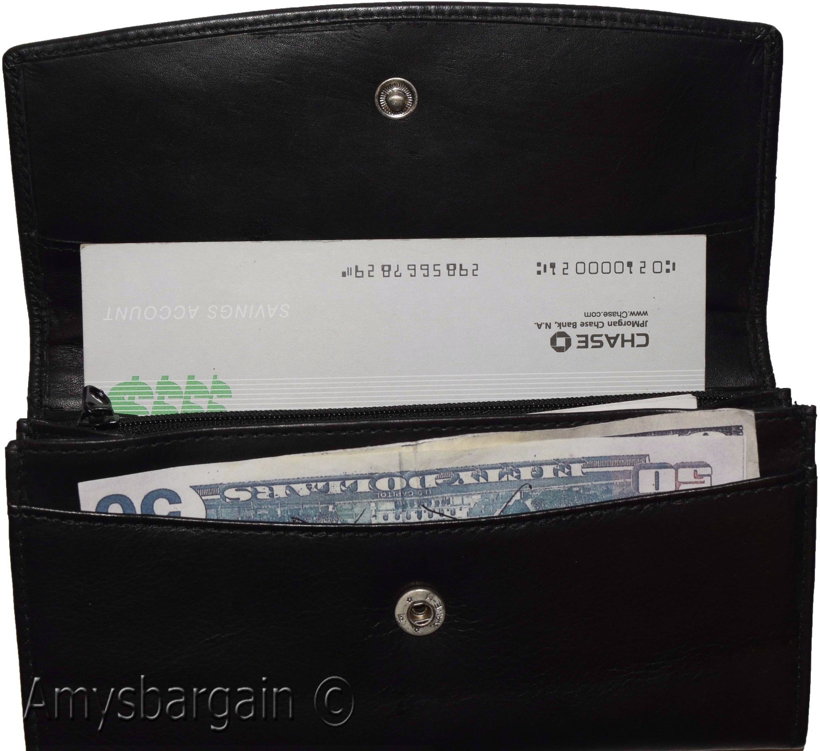 leather checkbook wallet compact wallet cards change bills black wallets bn. - Image 7