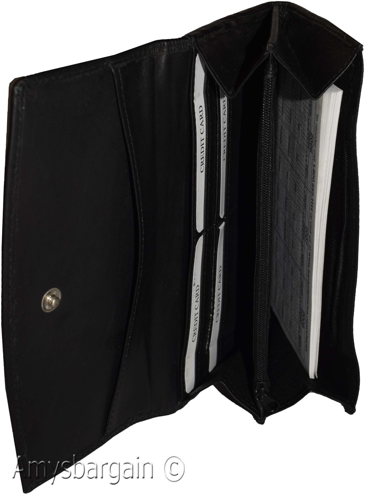 leather checkbook wallet compact wallet cards change bills black wallets bn. - Image 8