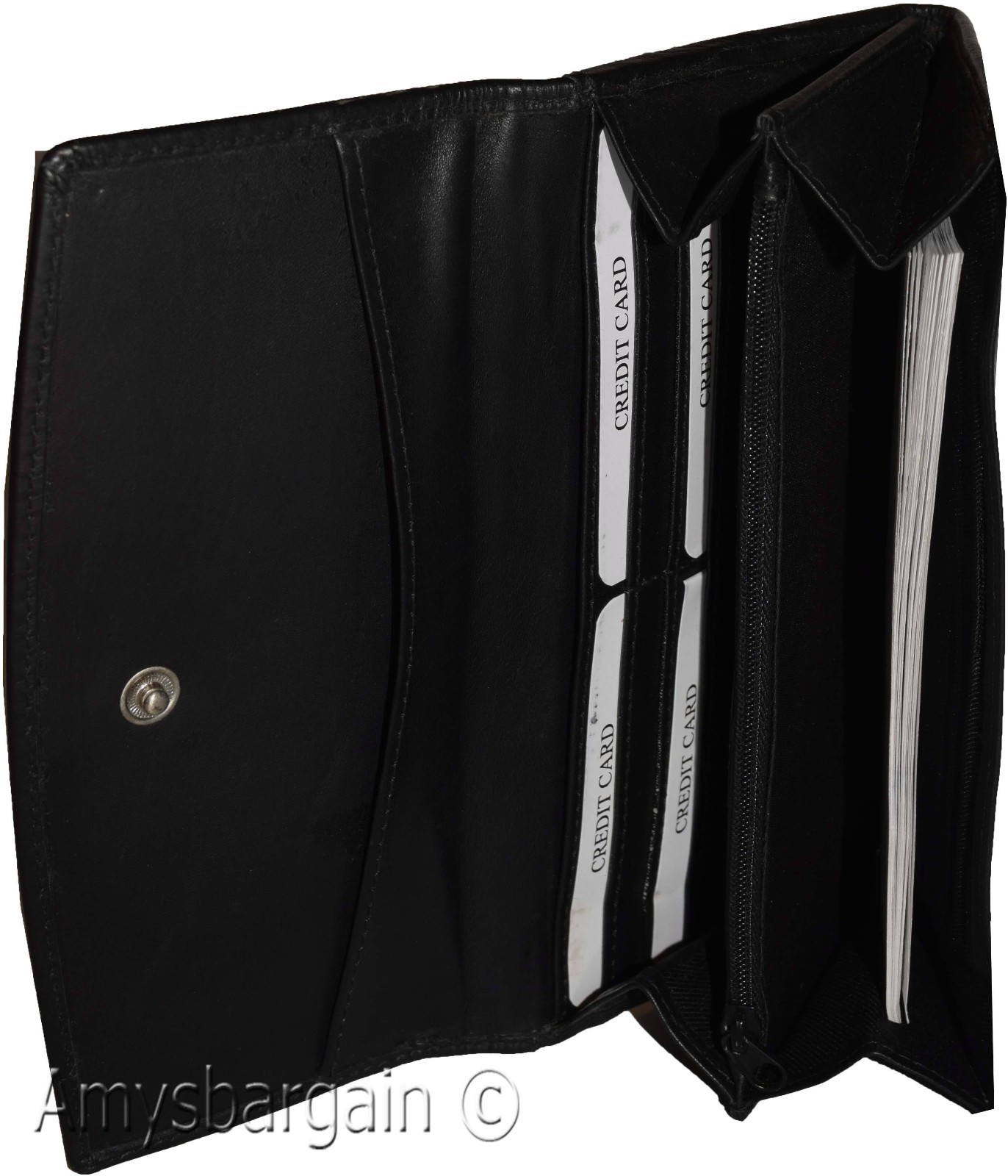 leather checkbook wallet compact wallet cards change bills black wallets bn. - Image 9