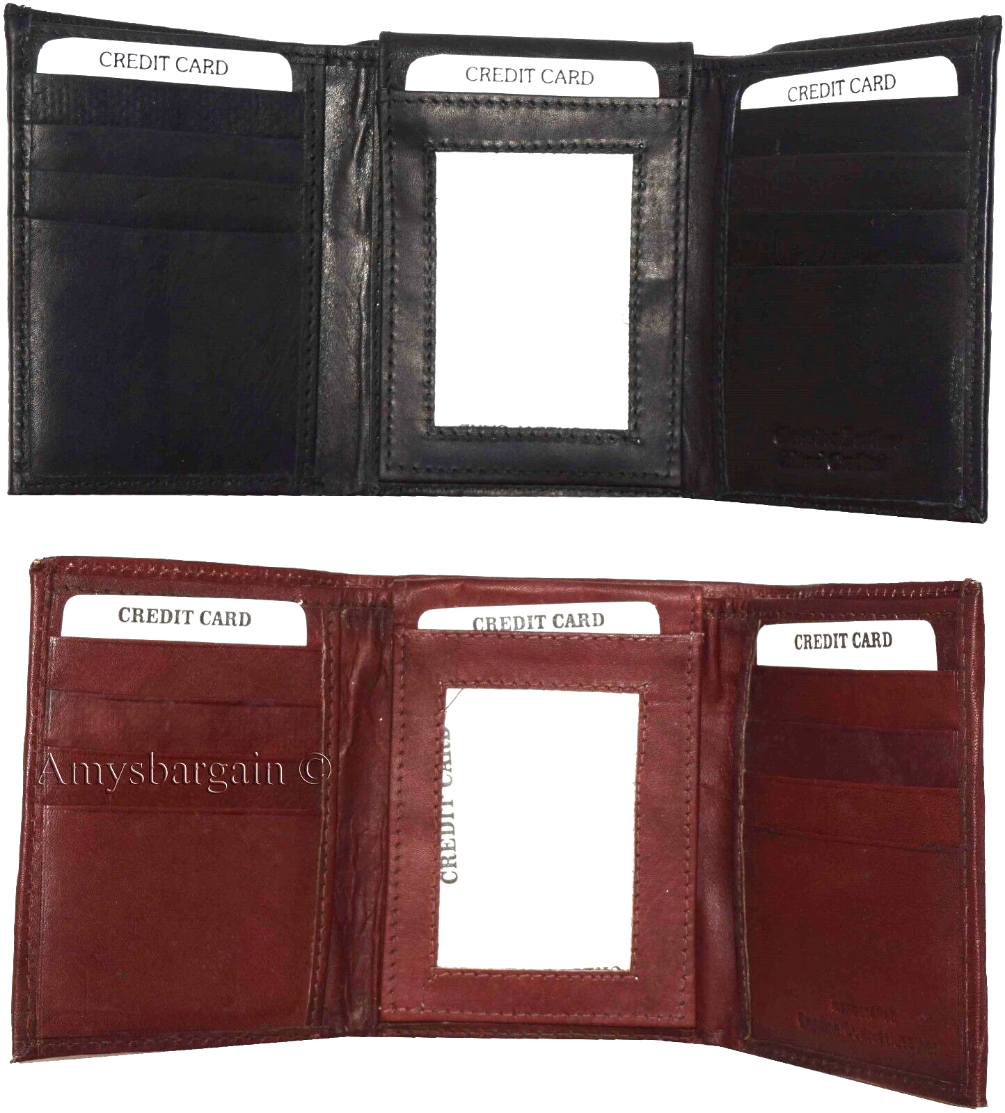 lot of 2 new men's trifold leather wallet, 3 id center piece men's billfold - Image 5