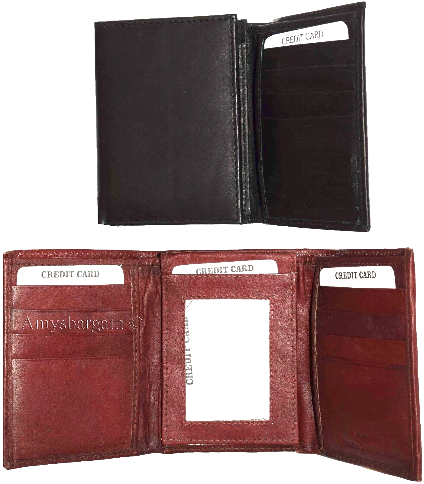 lot of 2 new men's trifold leather wallet, 3 id center piece men's billfold - Image 6