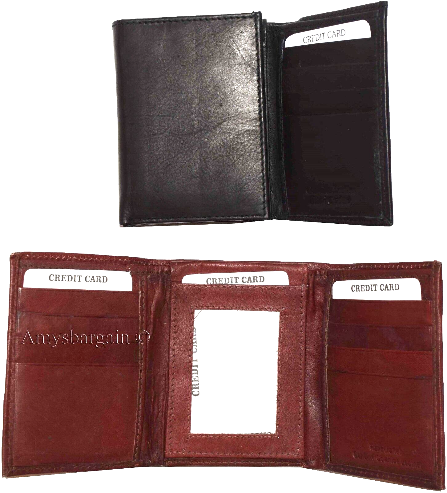 lot of 2 new men's trifold leather wallet, 3 id center piece men's billfold - Image 7