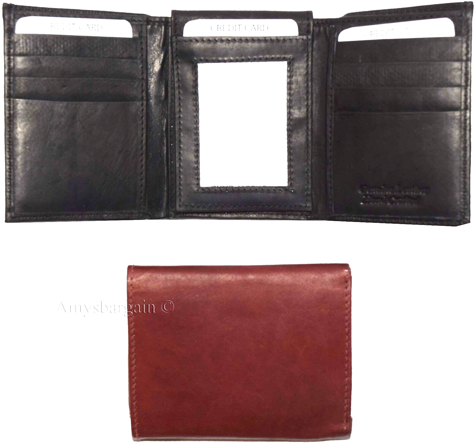 lot of 2 new men's trifold leather wallet, 3 id center piece men's billfold - Image 8