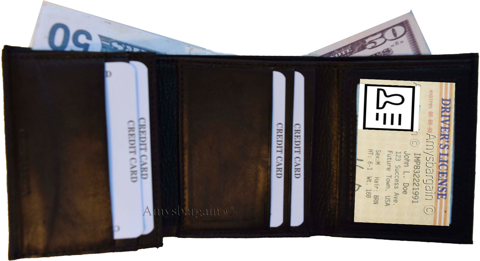 lot of 6 man's genuine calfskin leather trifold wallet 2 id 8 card 2 bill slots - Image 11