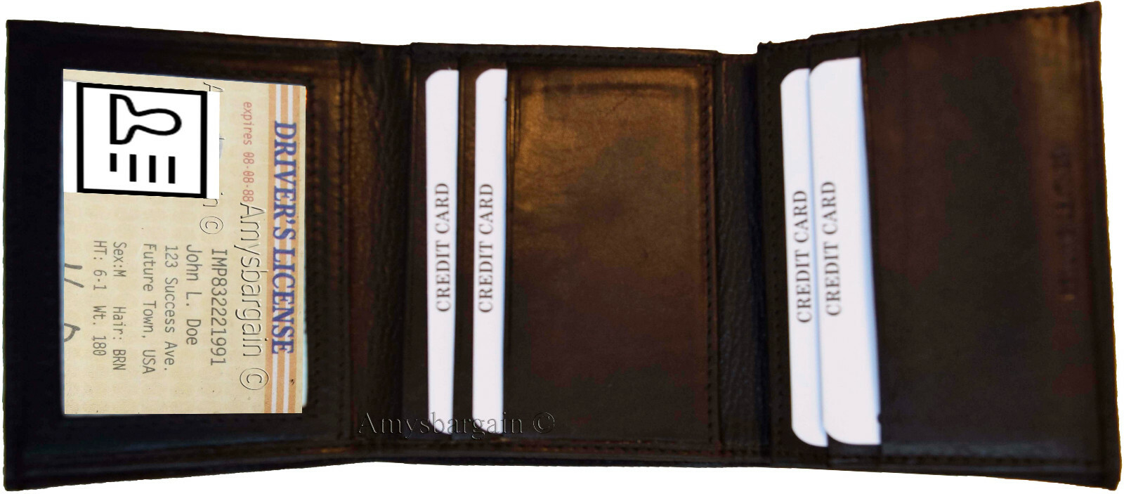 lot of 6 man's genuine calfskin leather trifold wallet 2 id 8 card 2 bill slots - Image 8