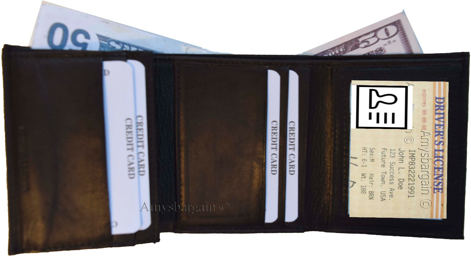 lot of 6 man's genuine calfskin leather trifold wallet 2 id 8 card 2 bill slots - Image 10