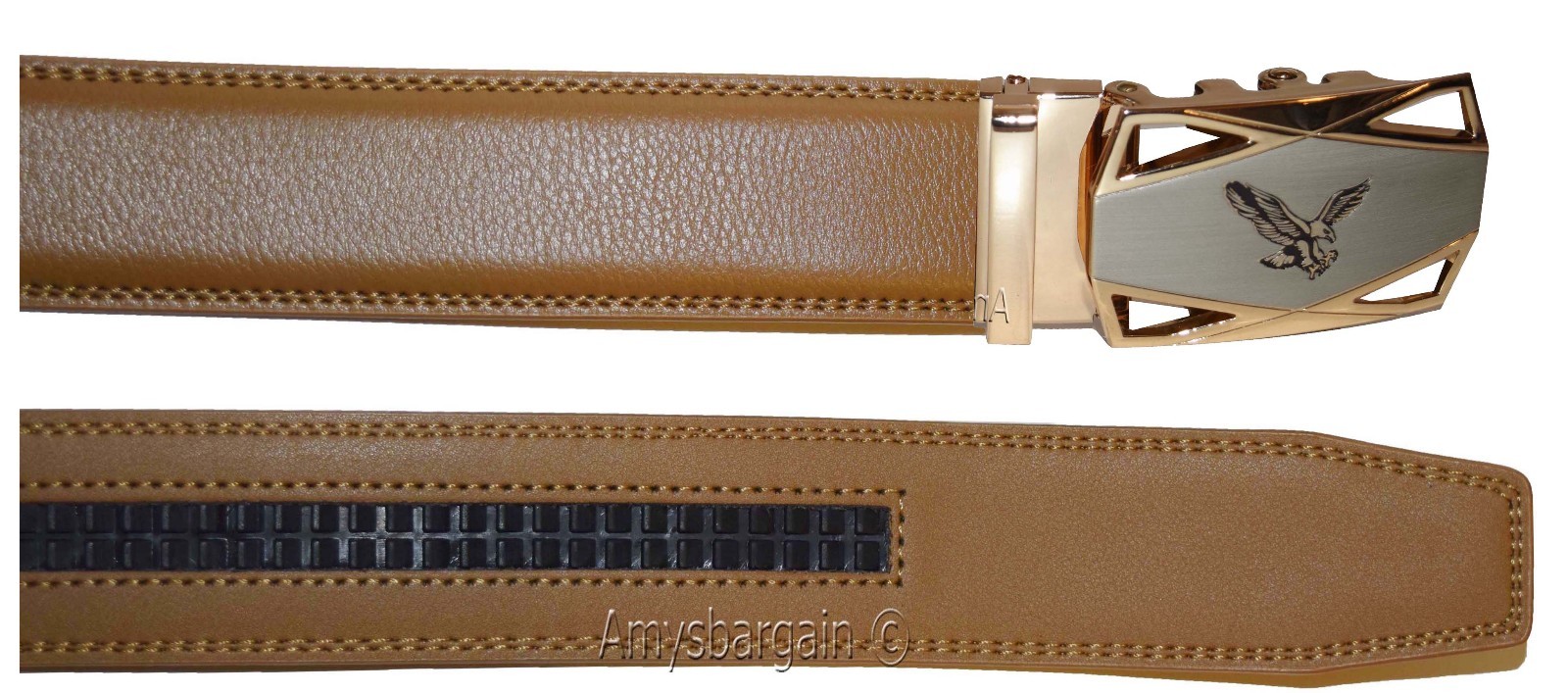 men's belt 36-inch leather dress belt click comfort automatic lock gold eagle - Image 12