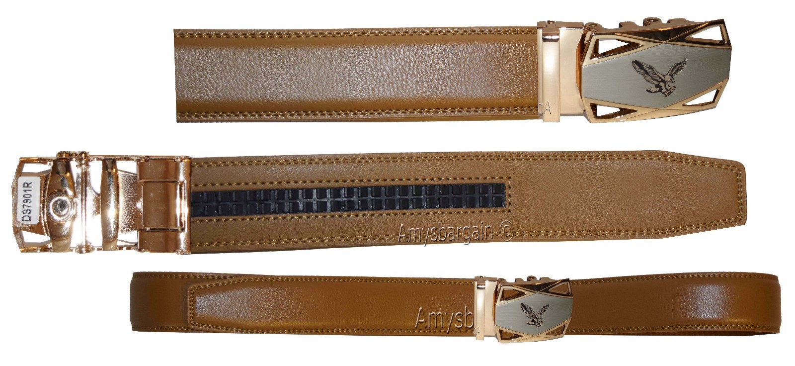 men's belt 36-inch leather dress belt click comfort automatic lock gold eagle - Image 13