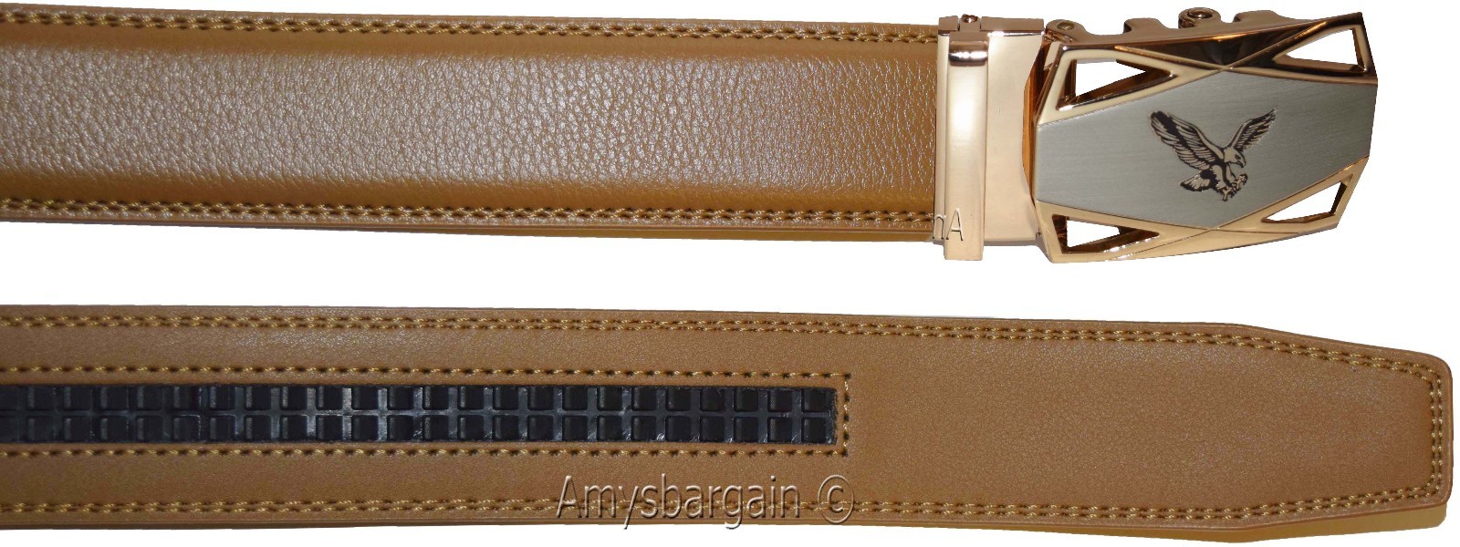 men's belt 36-inch leather dress belt click comfort automatic lock gold eagle - Image 9