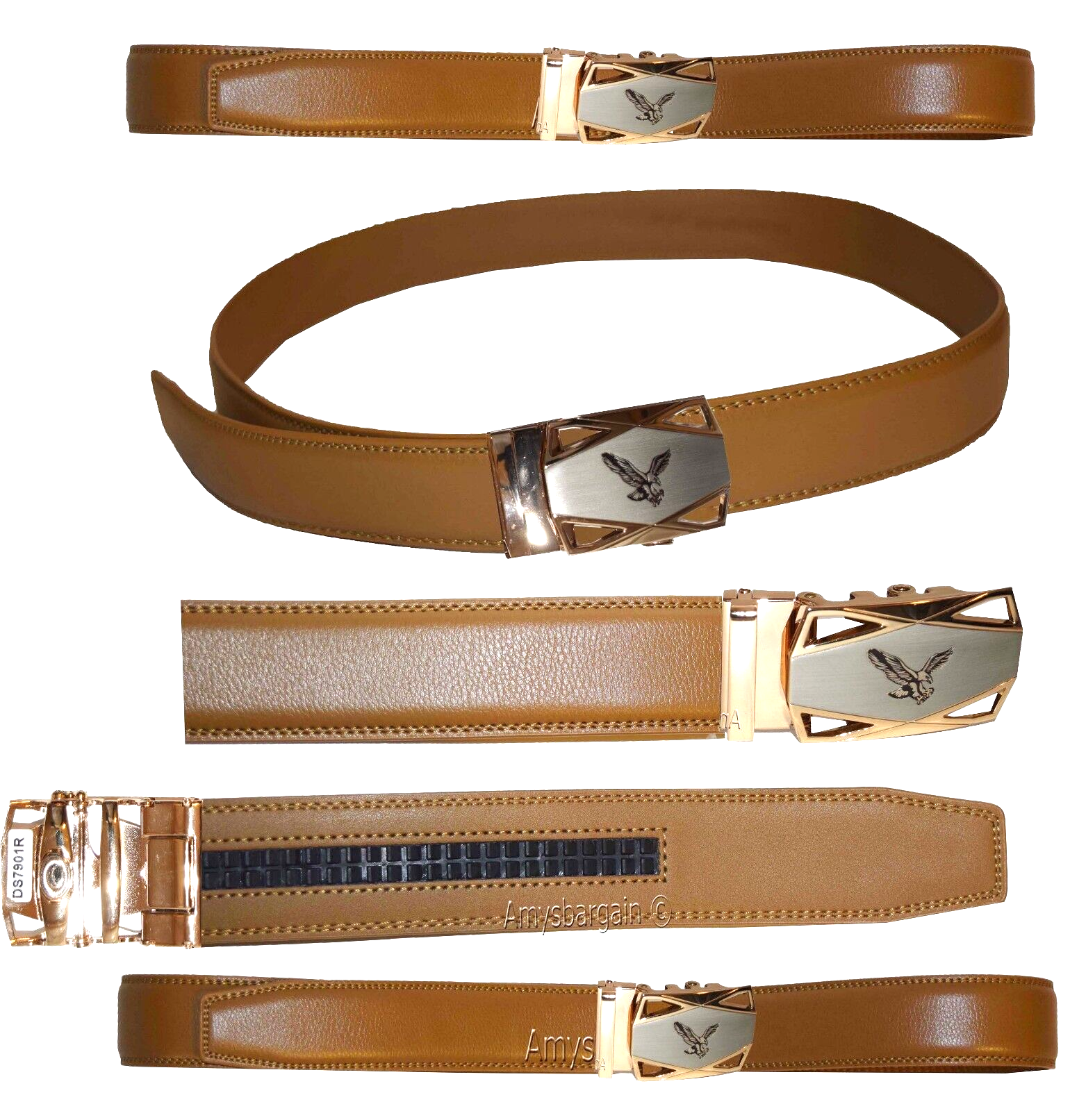 men's belt 36-inch leather dress belt click comfort automatic lock gold eagle