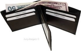 new man's quality buff leather billfold wallet 6 credit card spaces w/id bnwt