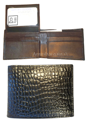 2 New Crocodile Skin Printed Leather man's bi fold wallet 2 bill slots 6 card ID - Image 11
