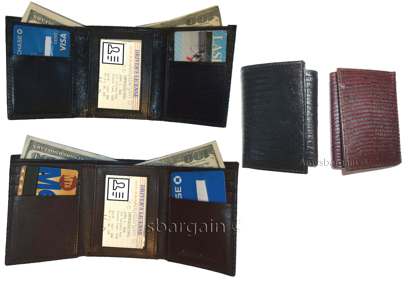 2 new style Lizard Printed Leather Man's Trifold wallet 2 bill slots 9 card ID