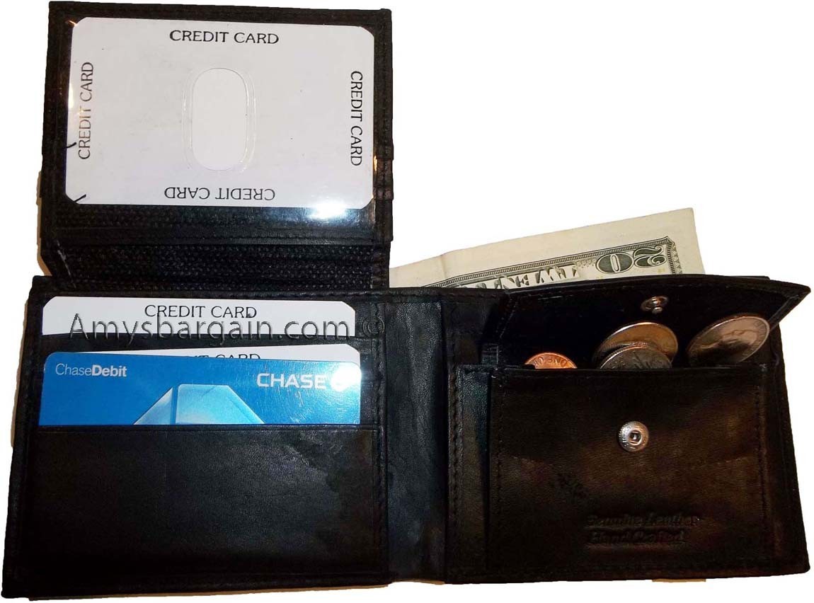 3 New Men's bi-fold Leather Wallet 7 credit card ID Change purse 2 bill slot BN - Image 3