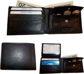 3 New Men's bi-fold Leather Wallet 7 credit card ID Change purse 2 bill slot BN
