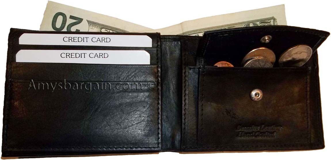 3 New Men's bi-fold Leather Wallet 7 credit card ID Change purse 2 bill slot BN - Image 5