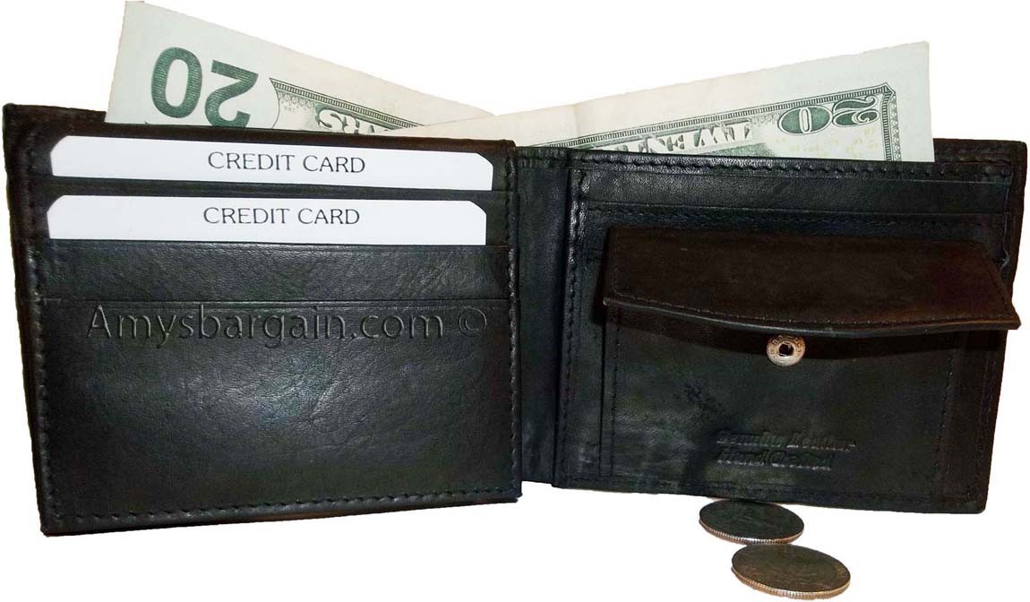 3 New Men's bi-fold Leather Wallet 7 credit card ID Change purse 2 bill slot BN - Image 6