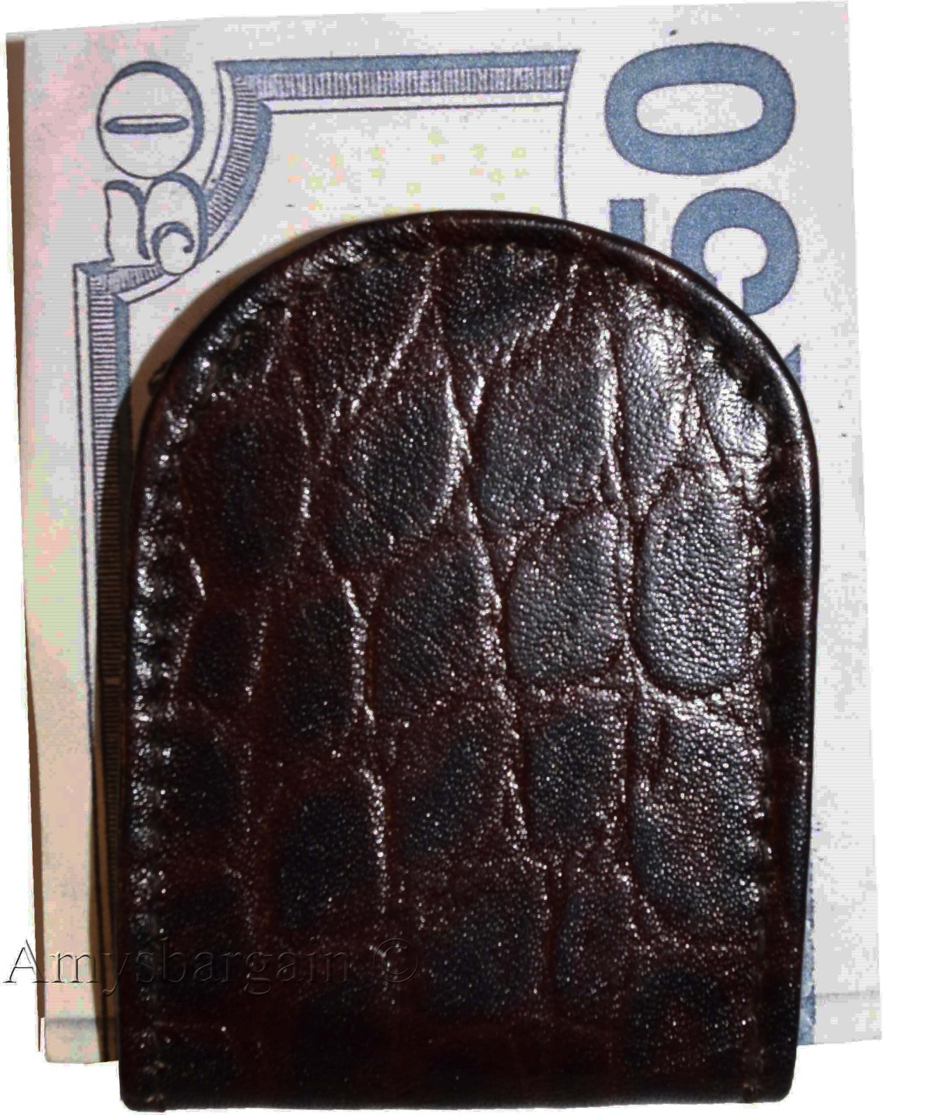 Crocodile skin printed brown leather money clip, Clip money, new currency holder - Image 5