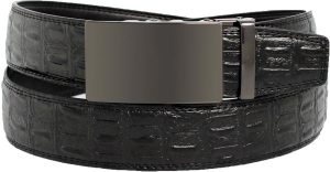 Crocodile skin printed leather men's ratchet belt casual adjustable auto buckle