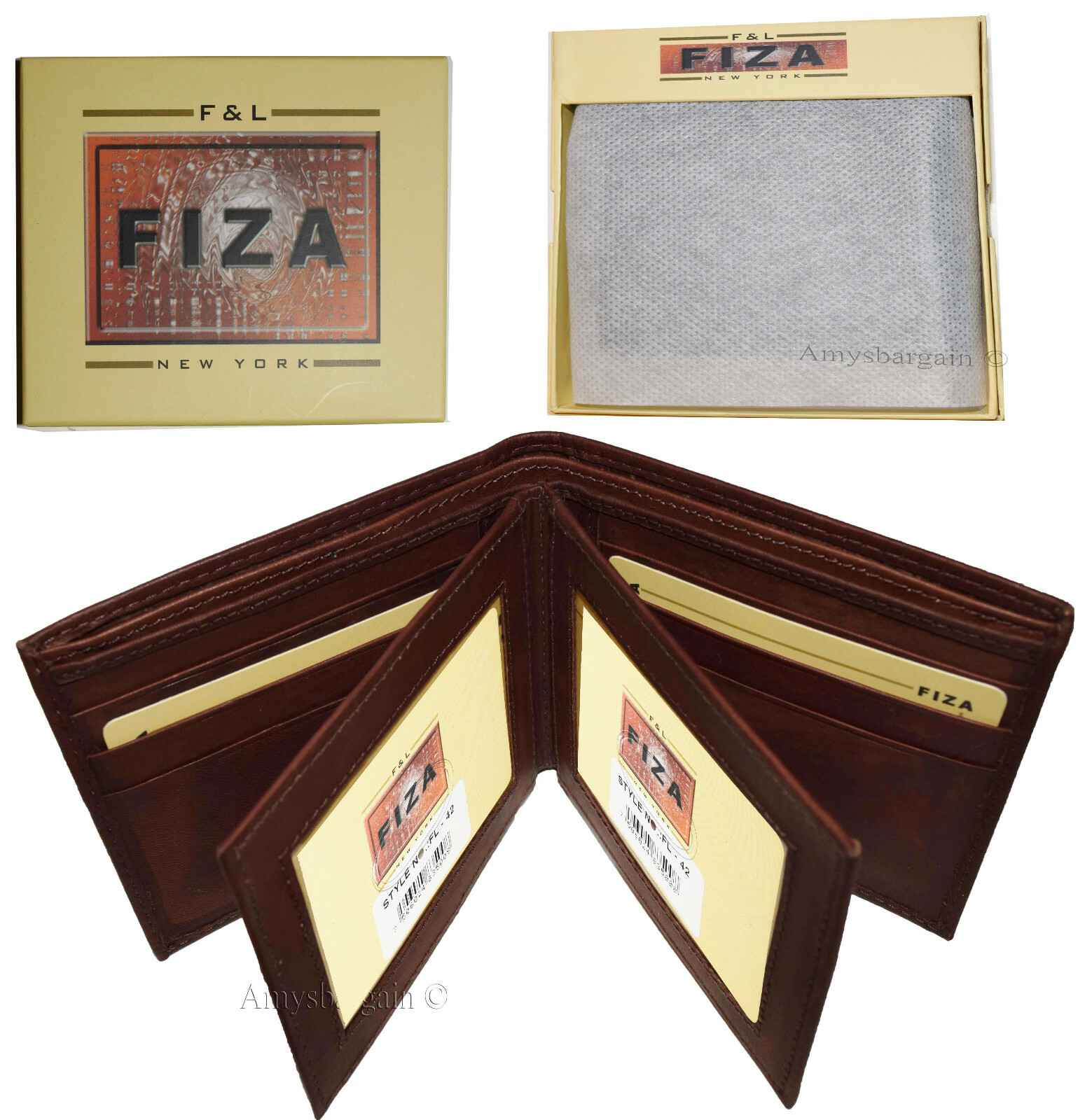 FIZA NY New leather men's Bifold wallet Tan Billfold wallet 9 Credit cards 3 ID - Image 11
