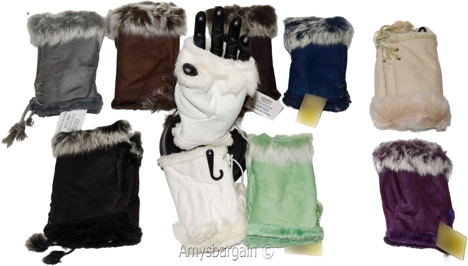 Finger-less Gloves, Winter Gloves Hand/Wrist Warmer Fur trim One-Size Gloves BN - Image 11