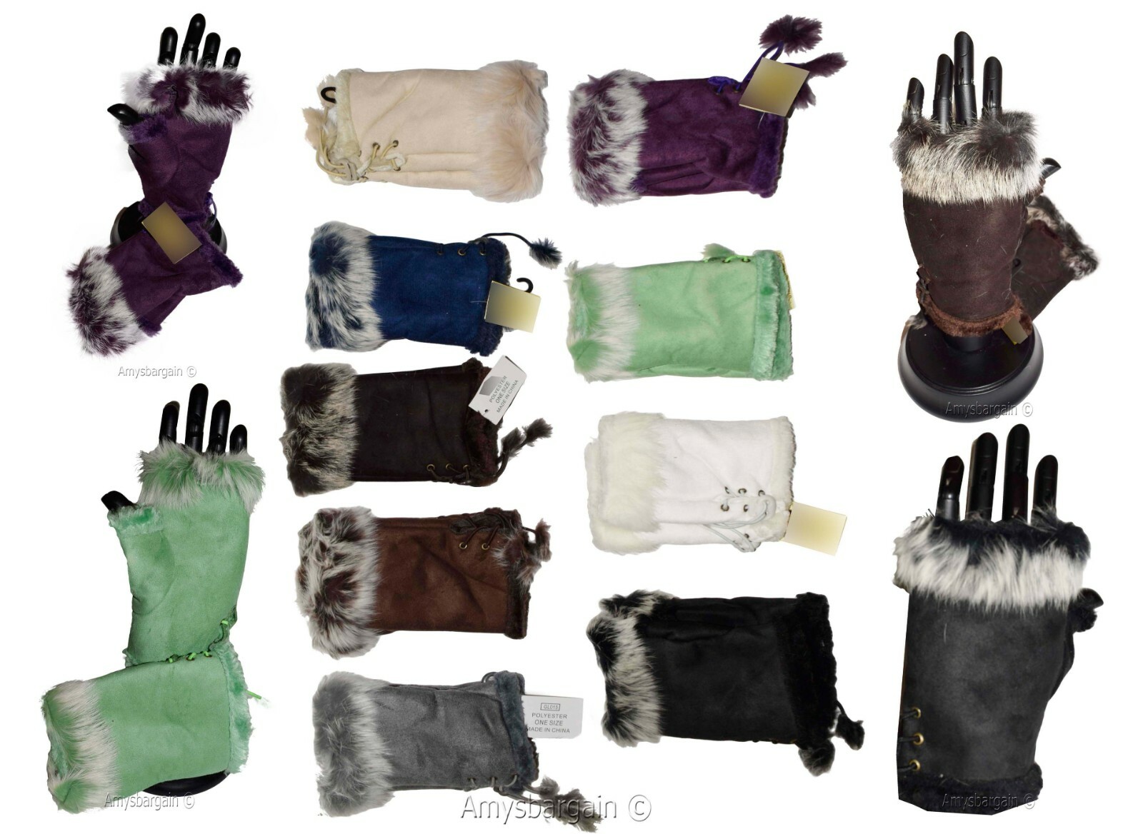 Finger-less Gloves, Winter Gloves Hand/Wrist Warmer Fur trim One-Size Gloves BN - Image 12