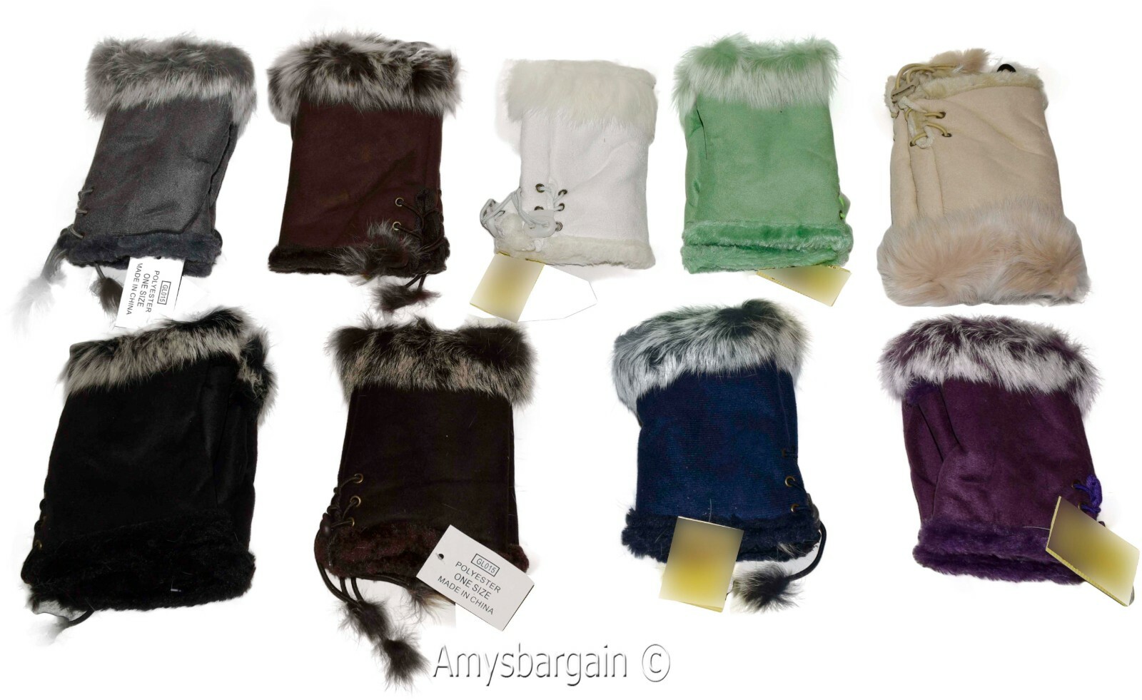 Finger-less Gloves, Winter Gloves Hand/Wrist Warmer Fur trim One-Size Gloves BN - Image 7