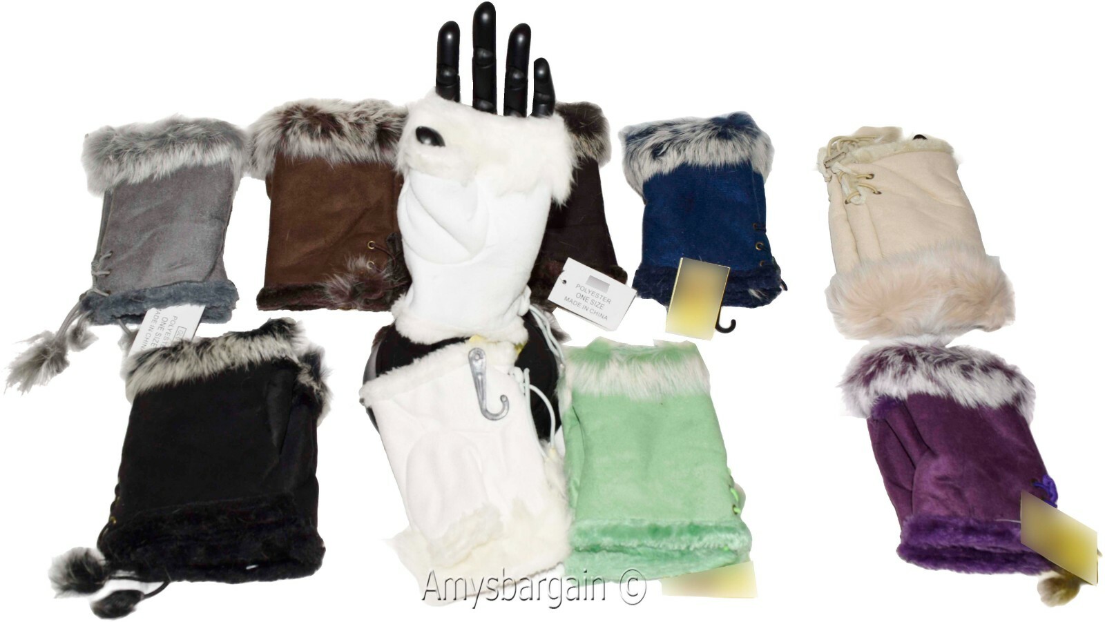 Finger-less Gloves, Winter Gloves Hand/Wrist Warmer Fur trim One-Size Gloves BN - Image 10