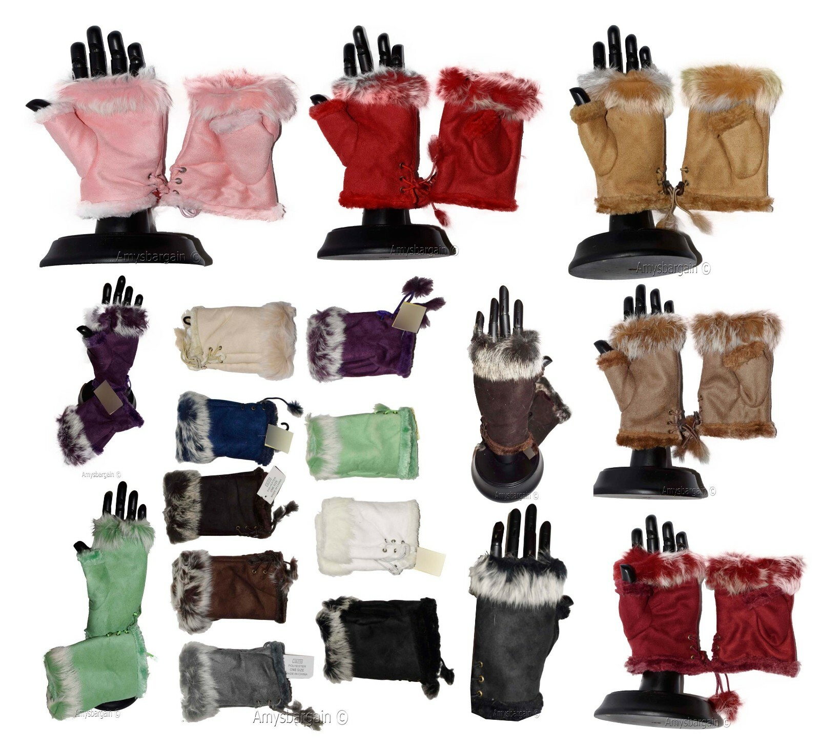 Finger-less Gloves, Winter Gloves Hand/Wrist Warmer Fur trim One-Size Gloves BN