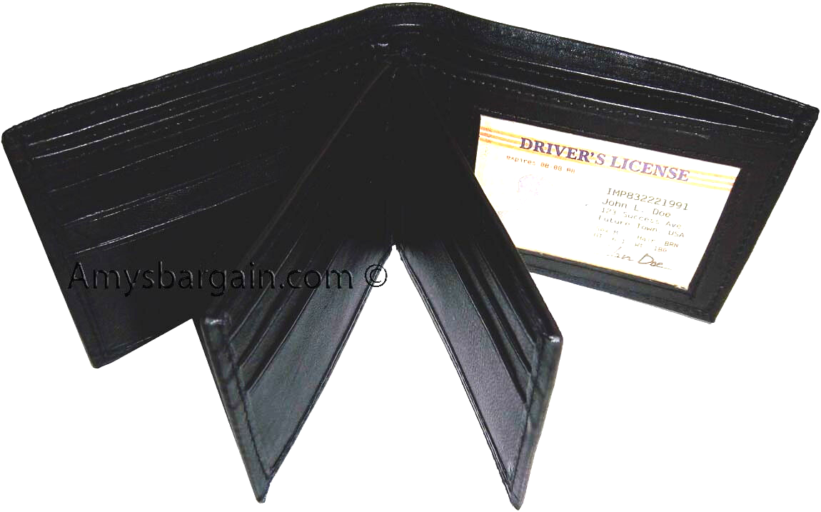 Leather man's Wallet 9 Card Holder 3 ID windows Billfold Wallet brand new