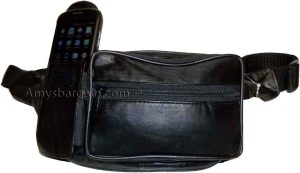 Leather waist pouch black waist bag leather bag 3 pocket fanny pack New with tag - Image 13