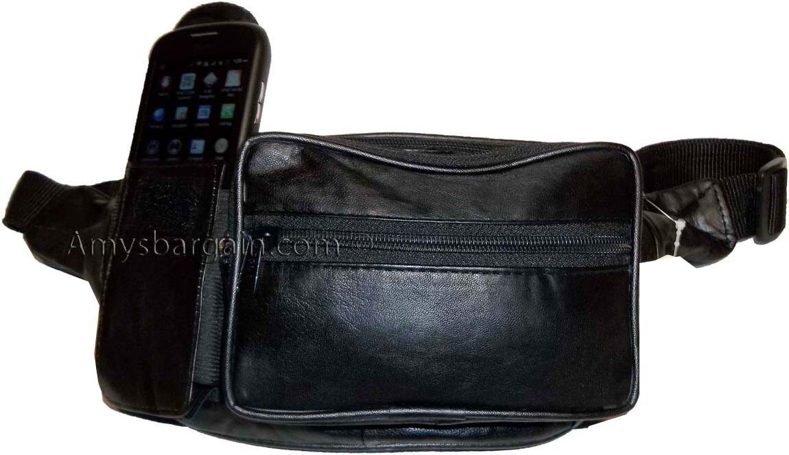Leather waist pouch black waist bag leather bag 3 pocket fanny pack New with tag - Image 13