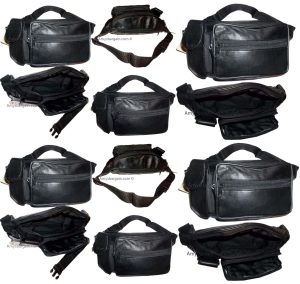 Leather waist pouch black waist bag leather bag 3 pocket fanny pack New with tag - Image 15