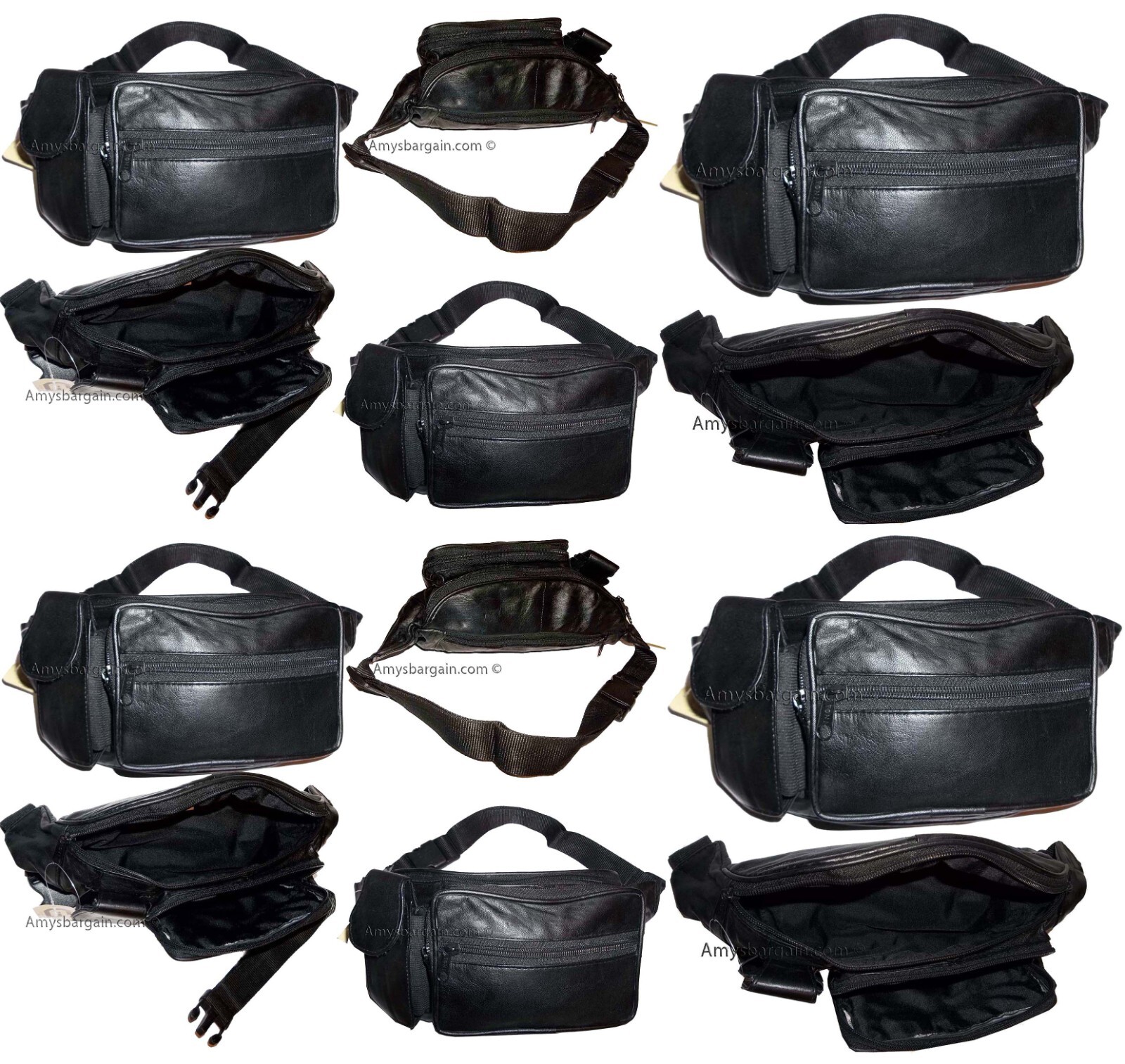 Leather waist pouch black waist bag leather bag 3 pocket fanny pack New with tag - Image 15