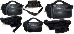 Leather waist pouch black waist bag leather bag 3 pocket fanny pack New with tag - Image 17