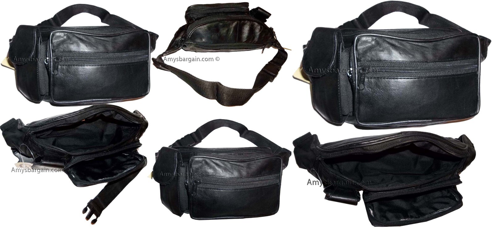 Leather waist pouch black waist bag leather bag 3 pocket fanny pack New with tag - Image 17