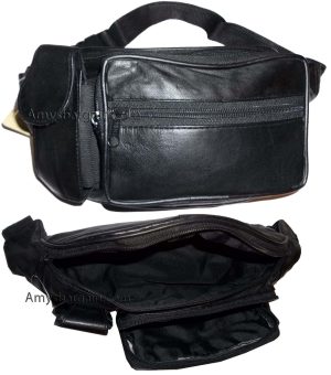 Leather waist pouch black waist bag leather bag 3 pocket fanny pack New with tag - Image 18