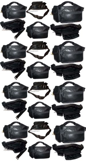 Leather waist pouch black waist bag leather bag 3 pocket fanny pack New with tag - Image 19