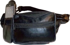 Leather waist pouch black waist bag leather bag 3 pocket fanny pack New with tag - Image 3